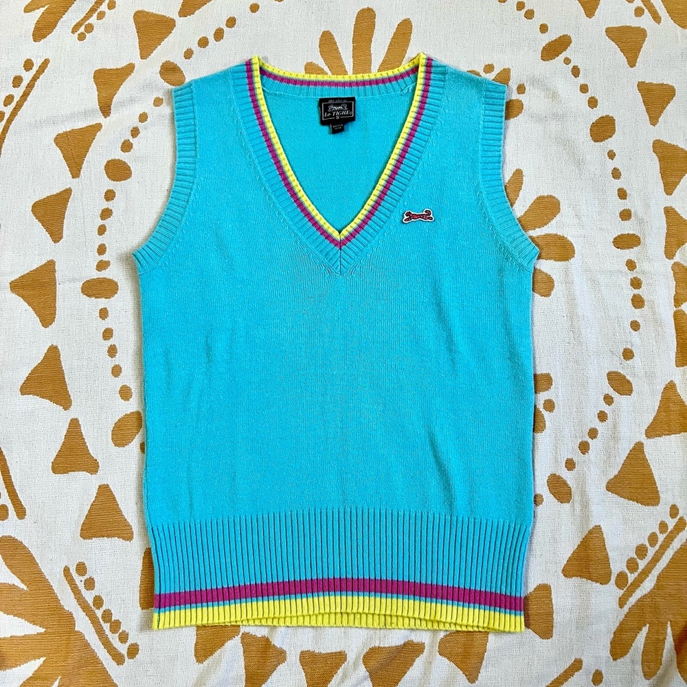 Vintage Le Tigre sweater vest top S blue turquoise